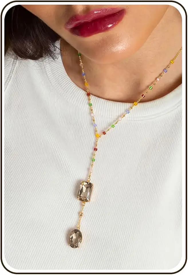 Trendy Long Lariat Necklaces for Women, Drop Cross Rosary Chain Necklace