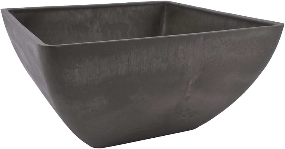 PSW Pot Collection 12x6 inch Plastic/Stone/Wood Composite Square Planter – No Drainage Hole (Drillable), Modern Indoor/Outer Pot for Flowers, Foliage, Succulents, Fairy Gardens, Dark Charcoal