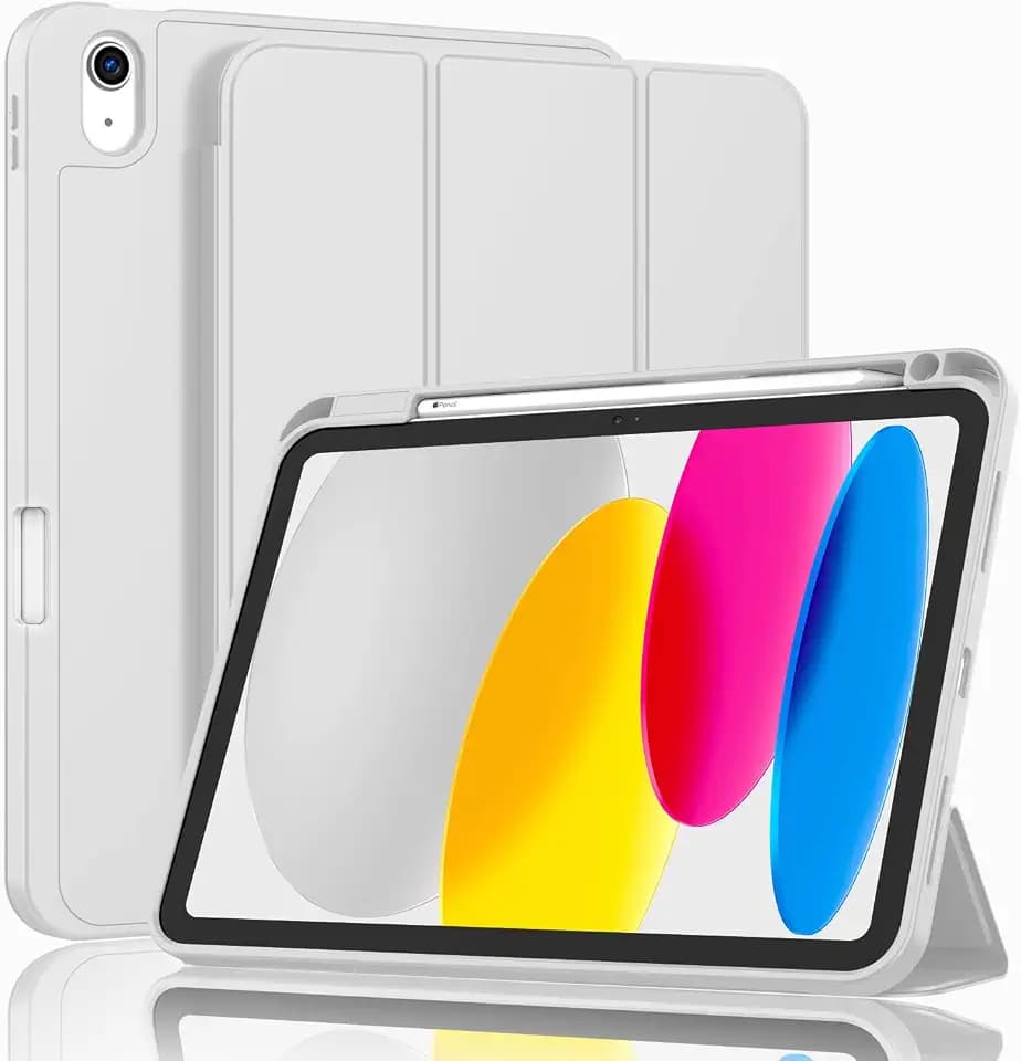 ZryXal iPad (A16) Case/iPad 10th Generation Case [11-Inch 2025/10.9 Inch 2022] with Pencil Holder, Smart Cover with Soft TPU Back [Support Auto Wake/Sleep] (Light Gray)
