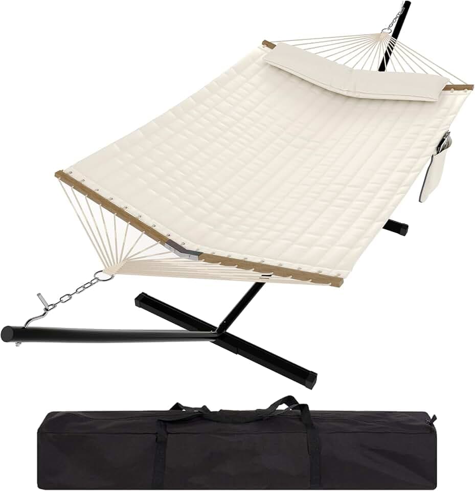 GarveeLife Instant-Setup 2-Person Hammock with Reinforced Steel Frame – Portable Outdoor Lounger for Garden, Camping & Beach (450 LB Capacity + Quick-Fold Carry Bag),White depressions