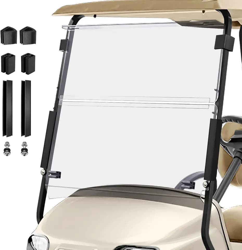 Golf Cart Foldable Windshield 3/16" (5MM) Thicken Only Fits 2014+ EZGO TXT with 1"×1" Strut Rail Front Folding Windscreen Replacement to Shatterproof & Shield UV, Easy Installation - Clear