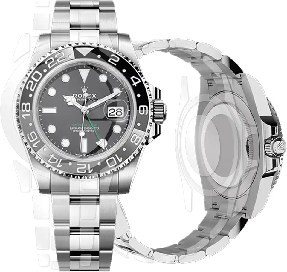 skoko [1Set Full Package Body Protection Film Compatible with Rolex GMT Master II 40mm Ref. 116710 116713 116718 116719, Glossy Clear Skin, Full Coverage, Anti Scartch, Extra pieces for tricky areas