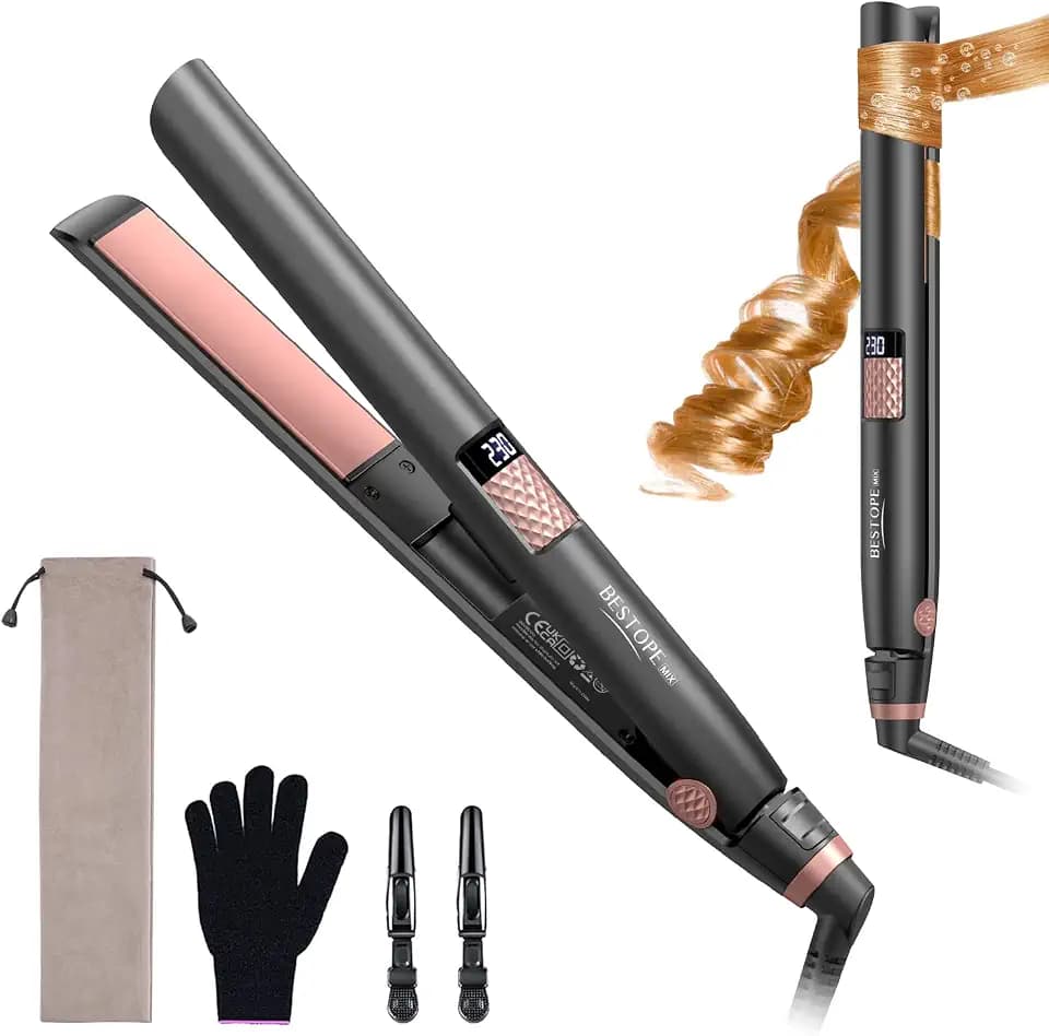 BESTOPE MIX Glätteisen Locken und Glätten 2-In-1, Rosa und Schwarz