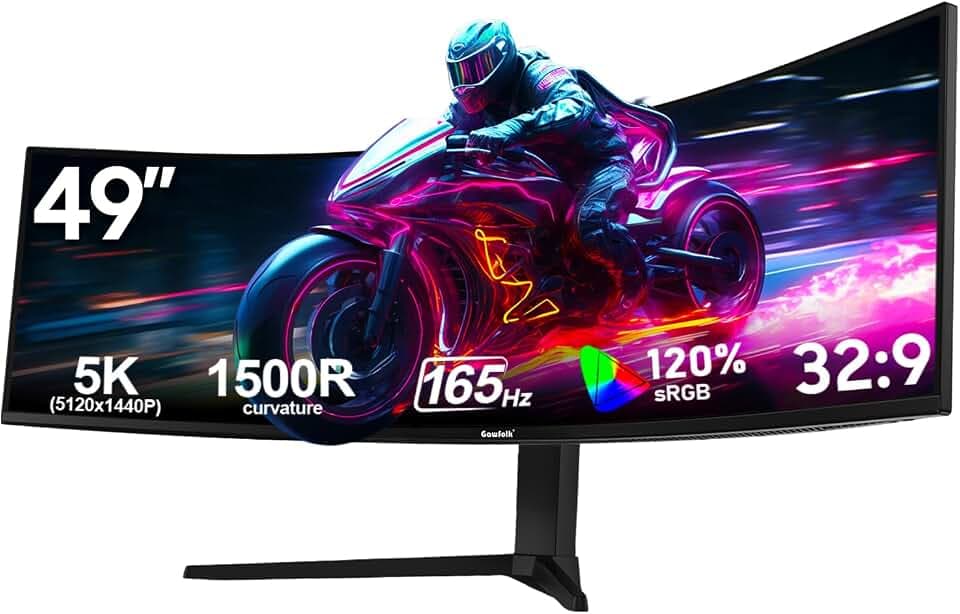 Gawfolk 49 Zoll Curved Gaming Monitor 165Hz PC Bildschirm mit Lautsprecher