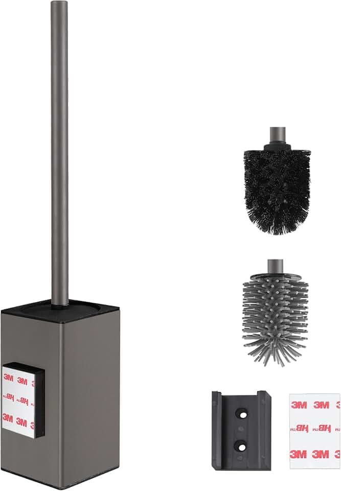 DAZI Klobürste Klebende Wandmontage ohne Bohren, Rostfreies Metall Toilettenbürste modernem Design, WC Bürste mit herausnehmbarem Innenbecher für einfache Badpflege und Reinigung (Matt Grau)