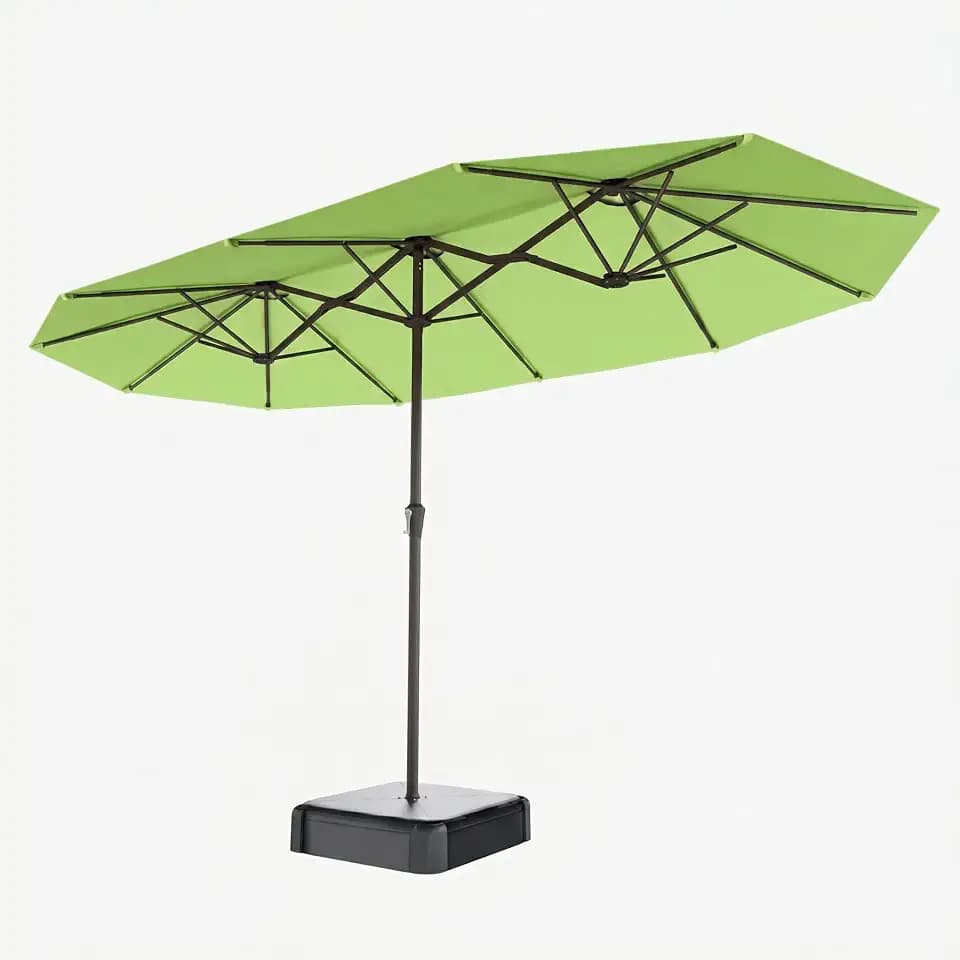15FT Double Sided Patio Umbrella with Base Included Large Outdoor Market Umbrella with Crank Handle, UV Resistant Canopy, Sturdy Frame for Garden, Poolside, Deck, Apple Green