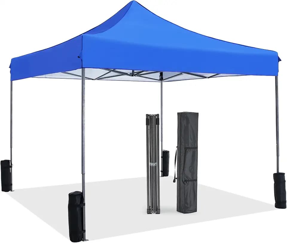 10x10 FT Pop Up Canopy, Easy Up Canopy Tents for Camping Parties Events, Patio, Beach, Backyard Portable Outdoor Shelter Heavy Duty Instant Sun Shade with Sand Bags, Blue