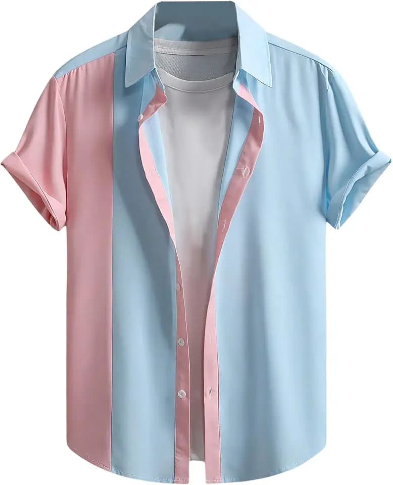 WDIRARA Men's Colorblock Button Down Short Sleeve Pocket Front Shirt Tops