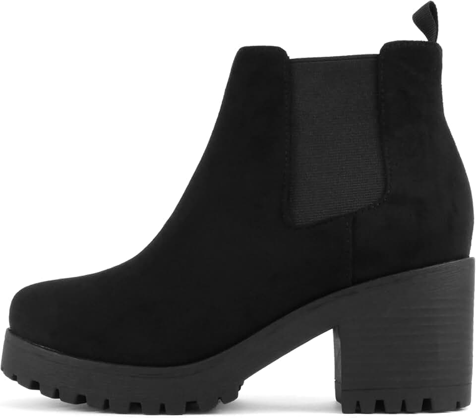 Soda Top Shoes Jaber Ankle Boot W Lug Sole Elastic Gore and Chunky Heel