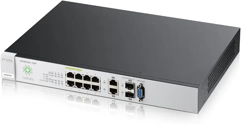 Zyxel Nebula Cloud Managed 10-Port Gigabit PoE+ Layer 2 Switch, 180W Power Budget (Bundled with 1 Year Enterprise License) [NSW100-10P]