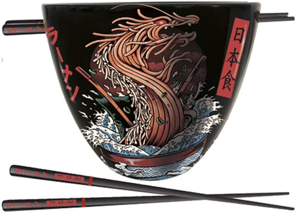 Ilustrata Ramen-Schüssel-Set mit Essstäbchen (Drachen-Design) in Geschenkbox – Offizielles Merchandise-Produkt, Rot