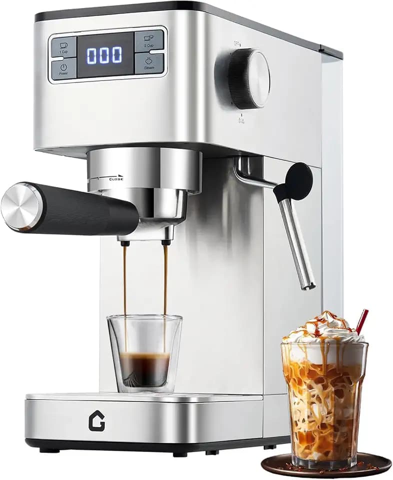 15 Bar Druck und kompaktes Design: Espressomaschine aus Edelstahl, halbautomatisch mit Milchaufschäumer, herausnehmbarer Wassertank von 1,25 l, digitales Display, perfekt für Capuchi