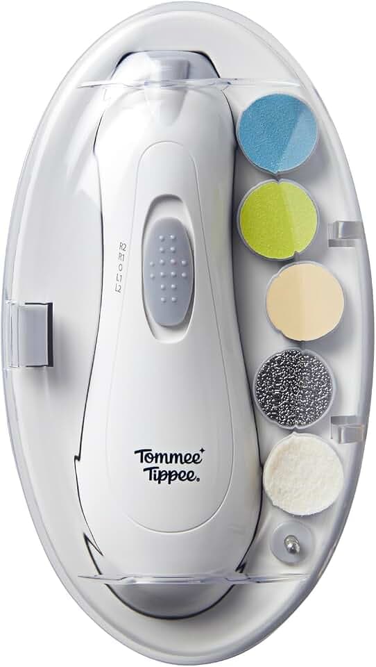 Tommee Tippee Elektrischer Baby-Nagelfeilen-Trimmer, Batteriebetriebener Kleinkind-Nagelknipser mit LED-Licht und Sechs Feilenköpfen für Babys und Erwachsene