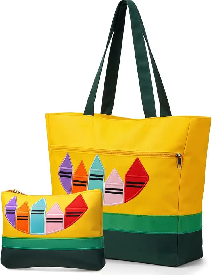2 Pcs Back to School Teacher Tote Bags and Makeup Bag