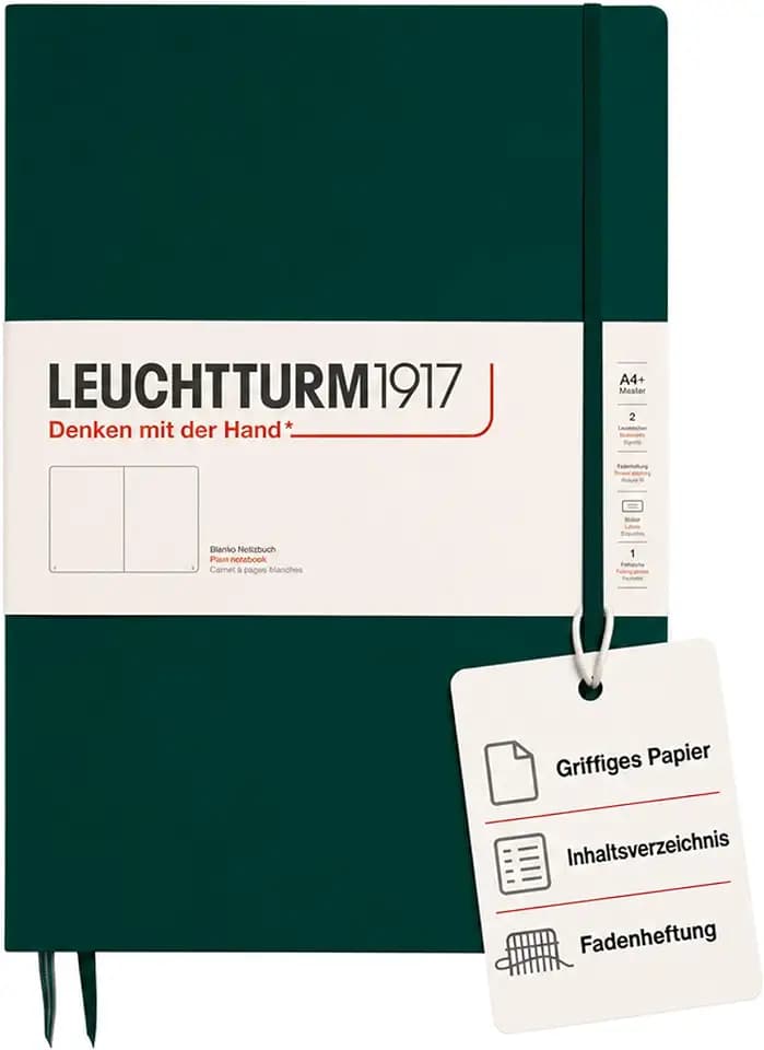 LEUCHTTURM1917 370271 Notizbuch Master Slim (A4+), Hardcover, 123 nummerierte Seiten, Forest Green, blanko