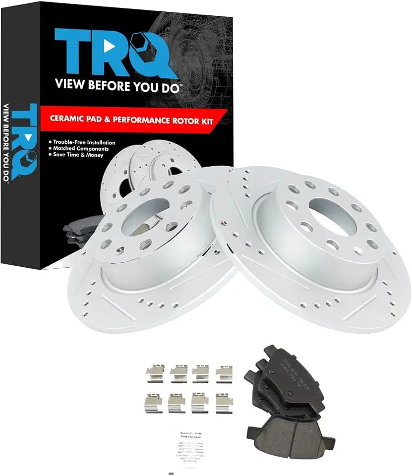 TRQ Performance Rear Brake Pad & Rotor Set Ceramic Coated Slotted Drilled