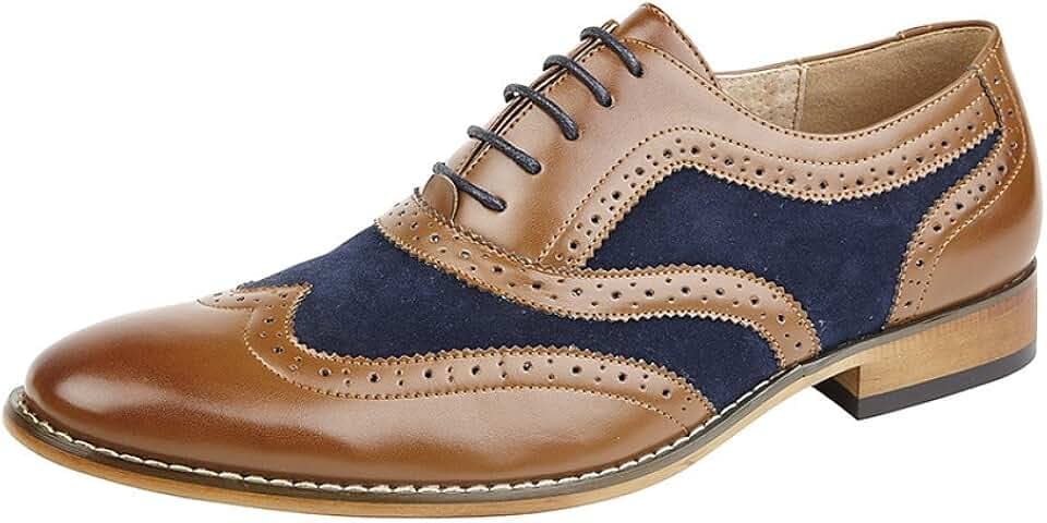 Budapester für Jungen, Leder, gefüttert, Schnürschuhe, Gr. 45-48, Hellbraun / Marineblau