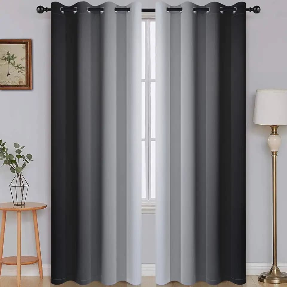 SimpleHome Ombre Black to Grey White Curtains for Living Room 52Wx90L