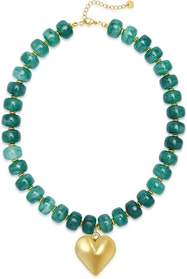 Resin Chunky Beaded Necklace for Women, Colorful Chunky Heart Necklace