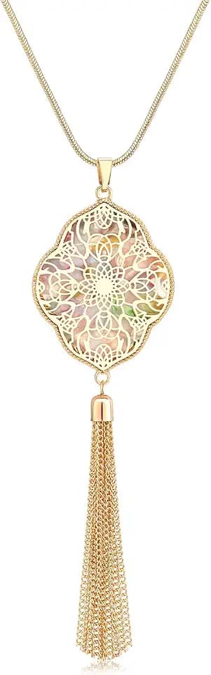MOLOCH Long Necklaces For Woman Disk Circle Pendant Necklaces Tassel Fringe Necklace Set Statement Pendant