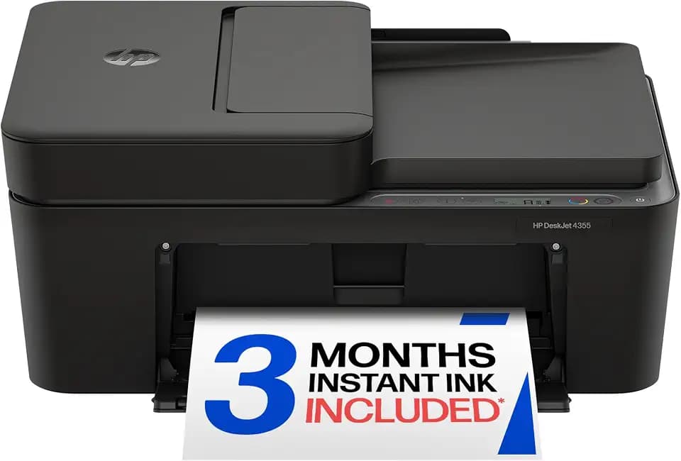 HP DeskJet 4355 Wireless All-in-One Color Inkjet Printer, Scanner, Copier, Best-for-Home, 3 Month Trial of Instant Ink Included, AI-Capable (AJ4Y0A)
