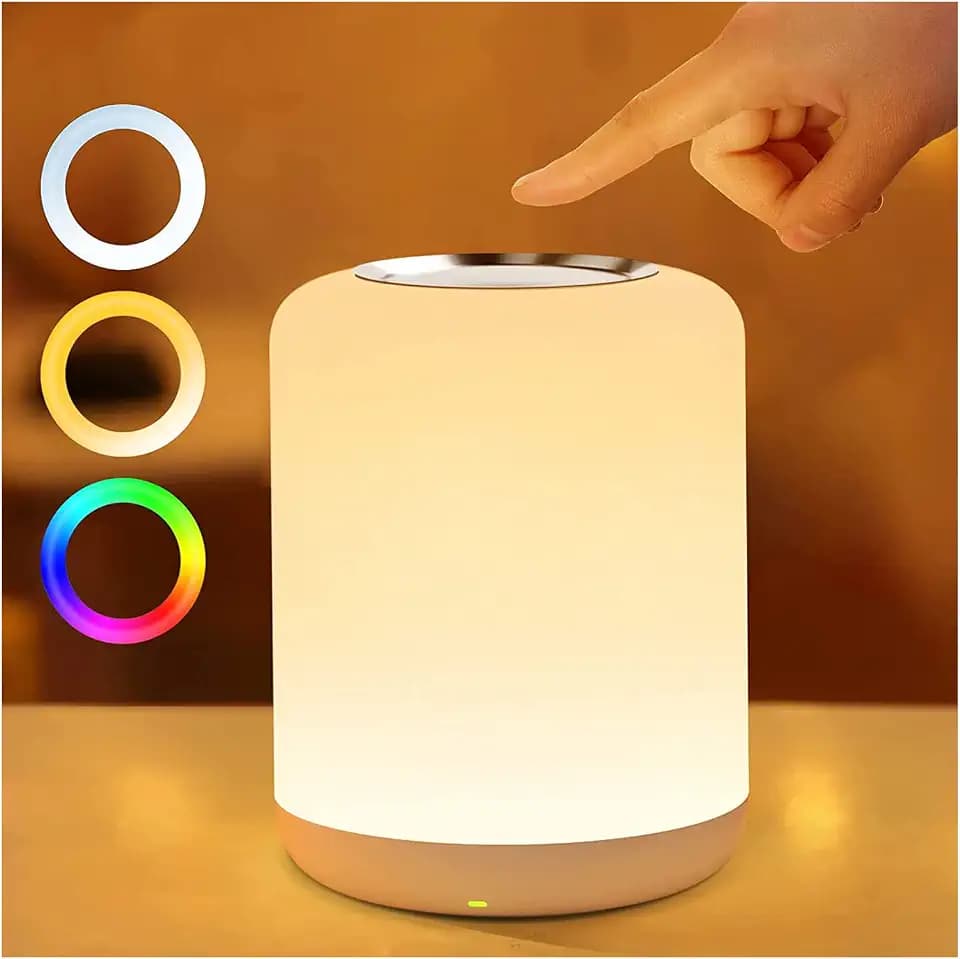 SOLIDEE Nachttischlampe Touch Dimmbar,LED Nachtlicht Baby,mit 256 RGB Warmweißes Tischlampe, Nachtlicht Batterie USB-Aufladung,1-Stunden-Timer fur Schlafzimmer/Wohnzimmer/Kinder/Erwachsene