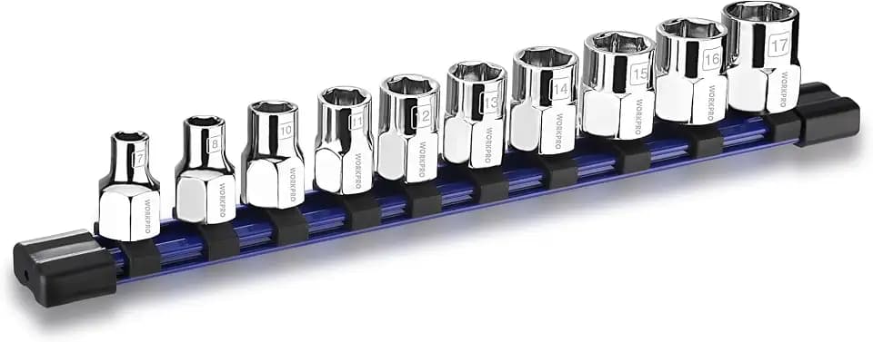 WORKPRO 3/8" Drive Socket Set, 10-Piece Metric Cr-V Socket Set with Rail