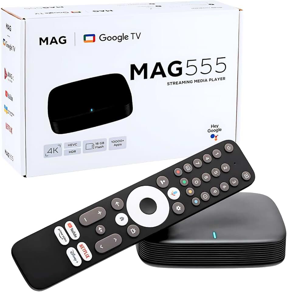 Raxxio MAG555 4K Streaming Media Player Google TV OS, Dual-Band Wi-Fi, 4K HDR, Voice-Control Remote – Hardware Device Only