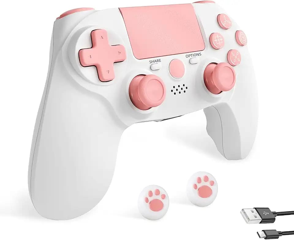 linhugame Controller Wireless for PS-4,Compatible with PS-4/PC/IOS-Pink