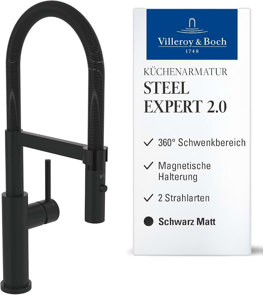 Villeroy & Boch Steel Expert 2.0 Küchenarmatur, Höhe 170 mm – Schwarz Matt