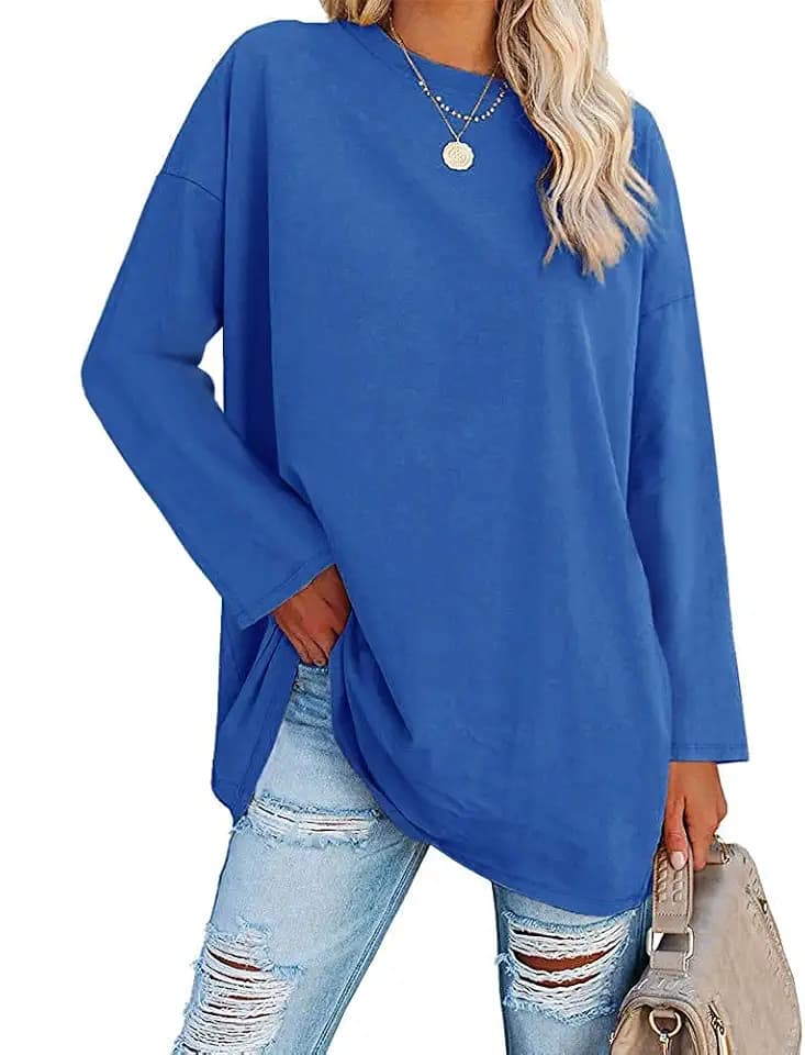 Ebifin Damen Langarmshirt Oversize Longshirt Rundhals