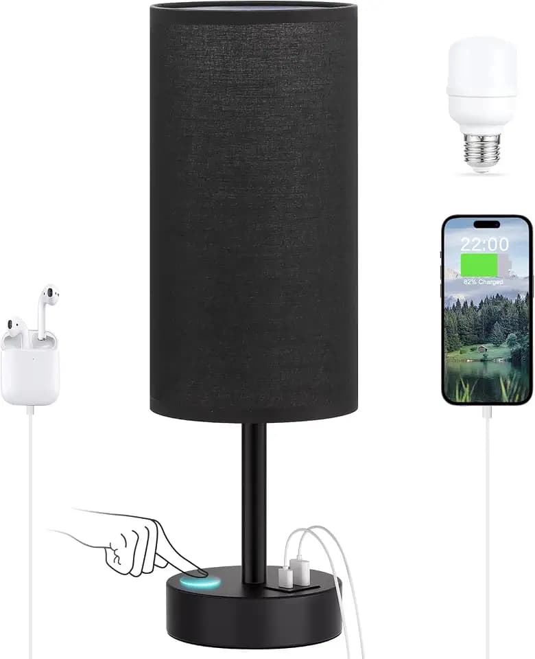Dicoool Bedside Table Lamp for Bedroom - 3-Way Dimmable Touch Lamp, USB A+C