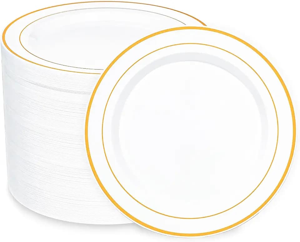 108PCS White and Gold Plastic Plates, 10 Inch Gold Dinner Plates