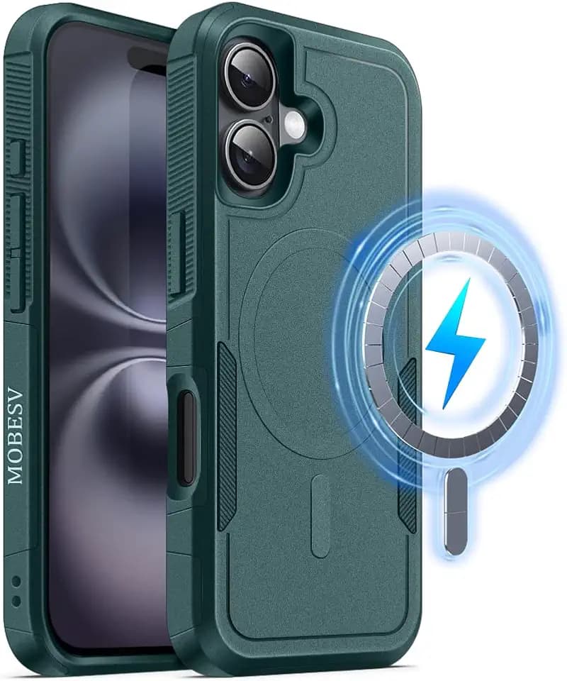 MOBESV Magnetisch Hülle für iPhone 16 Plus 6,7 Zoll, Handyhülle kompatibel mit MagSafe, Matte Stoßfeste Cover, Tannengrün