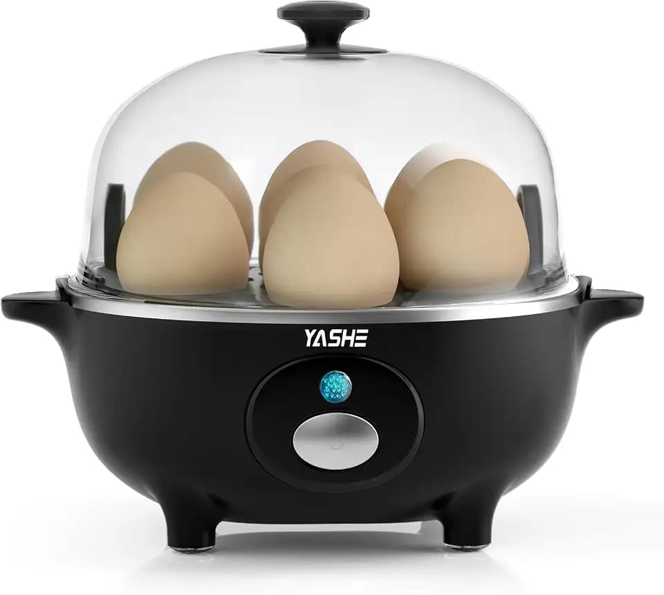 YASHE Eierkocher, 360W Kompakter Egg Cooker Multifunktional, 7 Eier leicht zu Pellen, Weich, Mittel, Hart Gekocht, Eierbecher, Omelett-maker, Dampfgarer, Signalton, Kontrollleuchte, BPA-frei