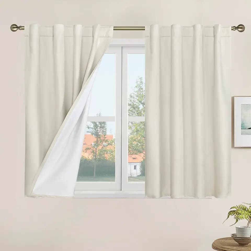 LAMIT 100% Blackout Short Linen Curtains for Cafe 40 Inch Length, Ivory
