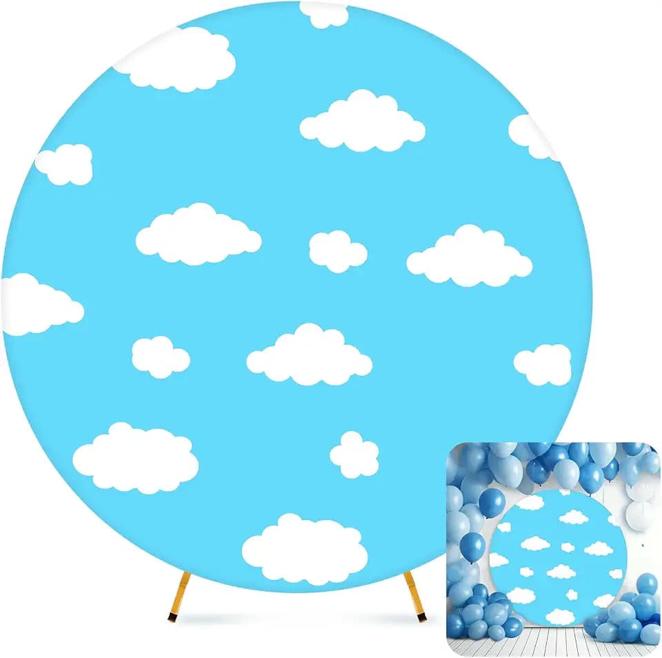 Tingjoo 7.2 ft Cartoon Story Arch Backdrop Cover Blue Sky White Clouds