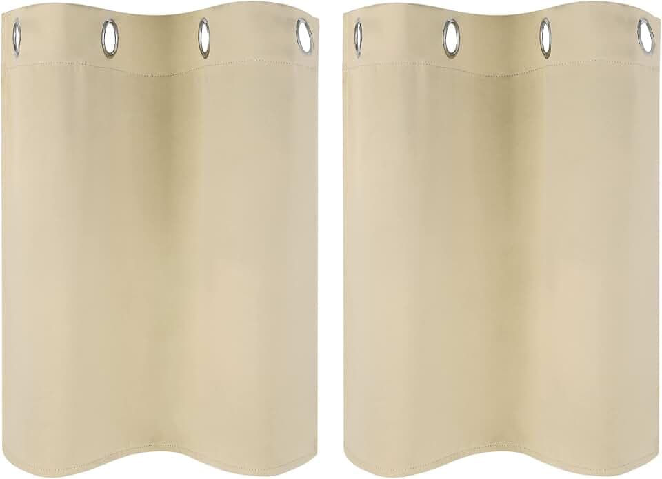 PiccoCasa 2er Set Vorhang Blickdicht Gardinen mit Ösen Verdunkelungsvorhang Kurz Scheibengardine Bistrogardine Modern für Küche Büros Wohnzimmer Schlafzimmer Beige 61H×66B cm