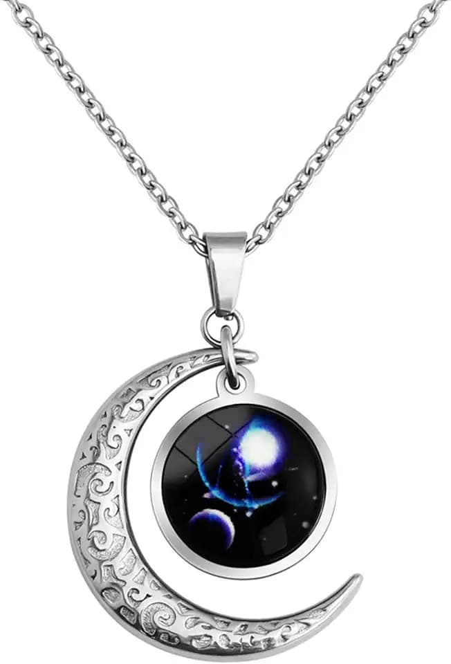 Sternzeichen Kette Damen Herren mit Charms Anhänger Sternbilder Tierkreiszeichen Mond Stern Rapper Luna Modeschmuck Halskette Simple Hip Hop Medallion Zodia Necklace Ketten für Männer Jungen