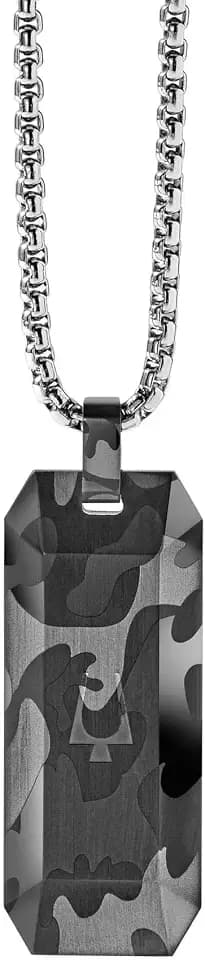 Bulova Jewelry Men's Precisionist Round Box Link Chain Necklace with Dog Tag Pendant Style