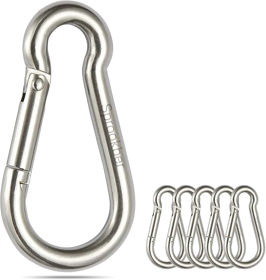 sprookber Karabinerhaken aus Edelstahl, mit Feder, 304 Edelstahl-Clips, 6 Stück