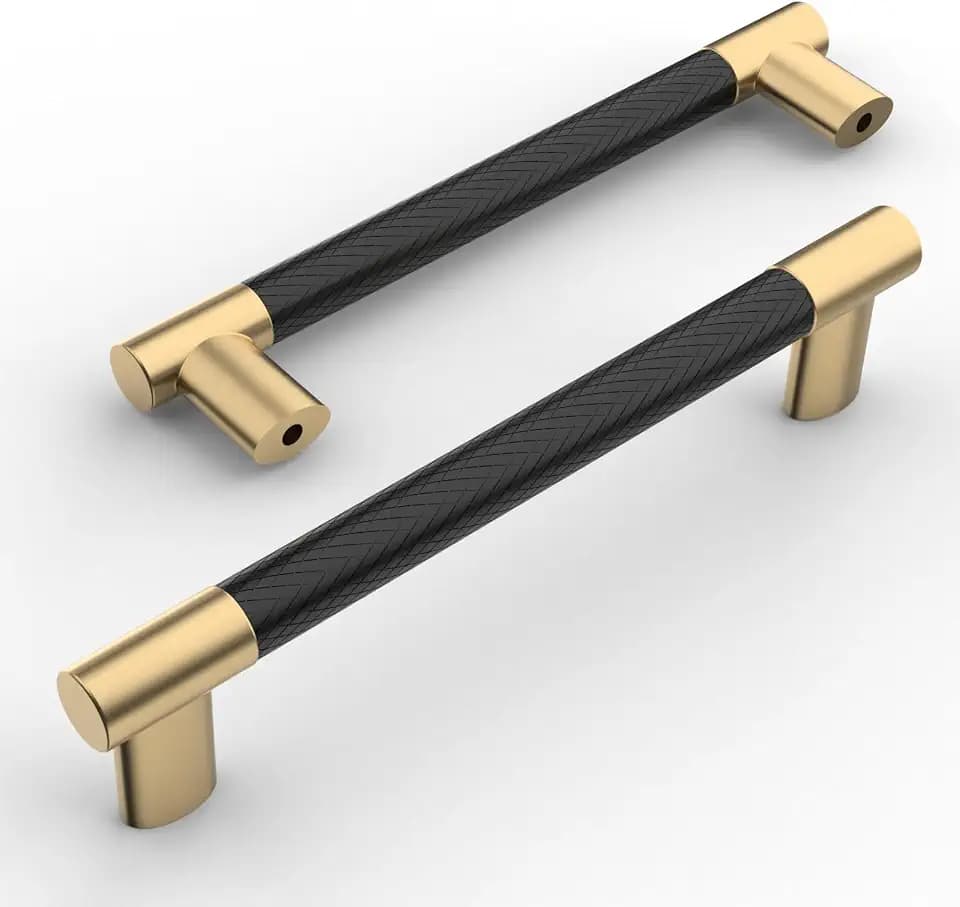 Amerdeco 10 Pack Matte Black and Gold Knurled Cabinet Pulls 6.3"