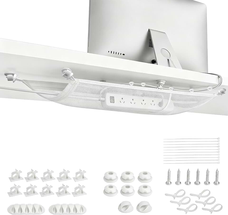 shinfly Kabelnetz Schreibtisch 64 × 25 cm, Kabelmanagement-Netz unter Tisch