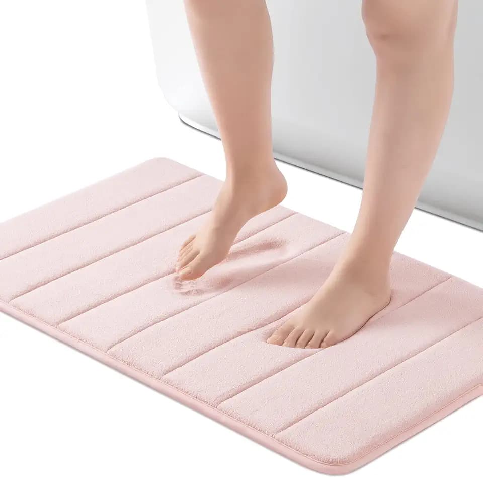 ROSMARUS Memory Foam Bath Mat, 17''x24'', Pink
