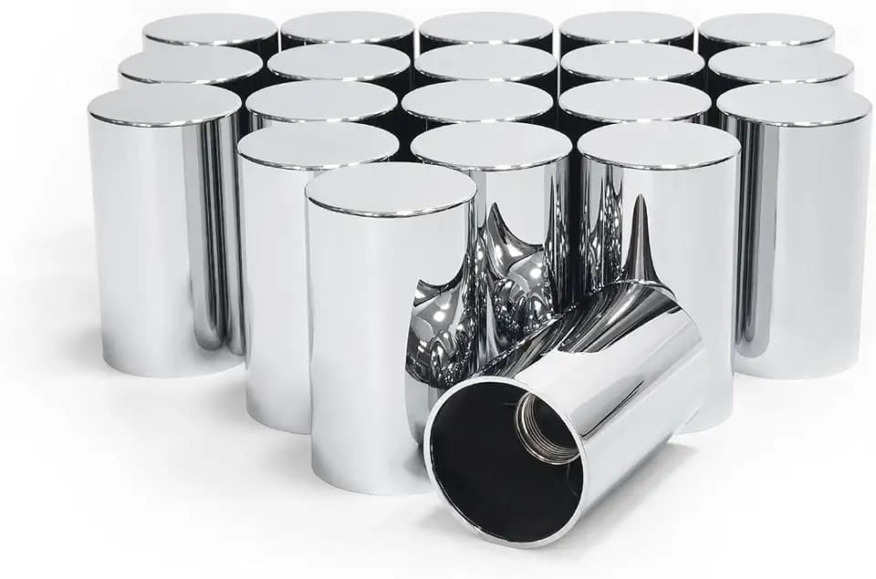 Grandroad auto 20 Pack Lug Nut Covers, 33mm by 3-1/2" Thread On Flat Top Cylinder Nut Cover Caps ABS Chrome Plastic Anti-Rust Screw-on Lug Nut Covers for Semi Trucks Trailers