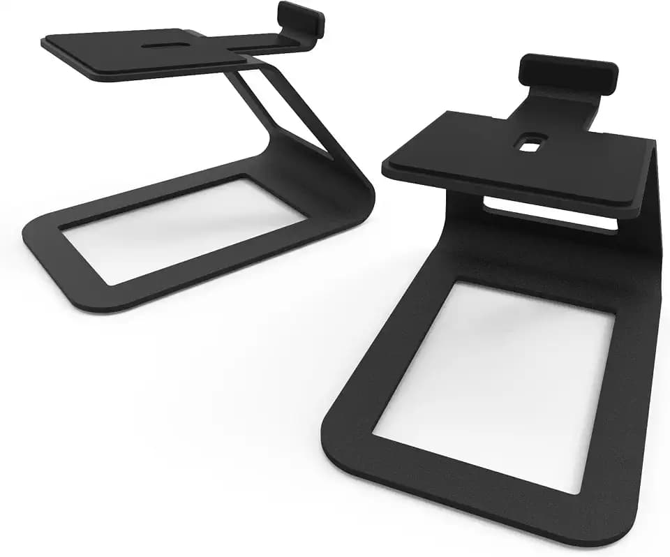 Kanto SE4 Elevated Desktop Speaker Stands for Medium Bookshelf Speakers & Mid-Size 3”-4” Studio Monitors | 5.6” Tall | Supports 9 lbs | Damping 2.0 mm Silicone Padding | ¼”-20 Mounting | Pair | Black