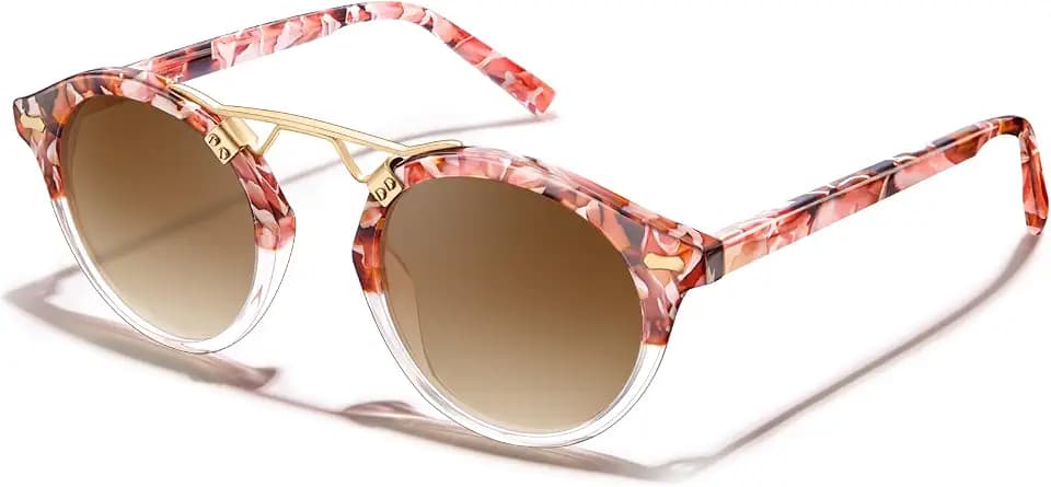 CARFIA Small Face Double Bridge Acetate Polarized Round Womens Sunglasses