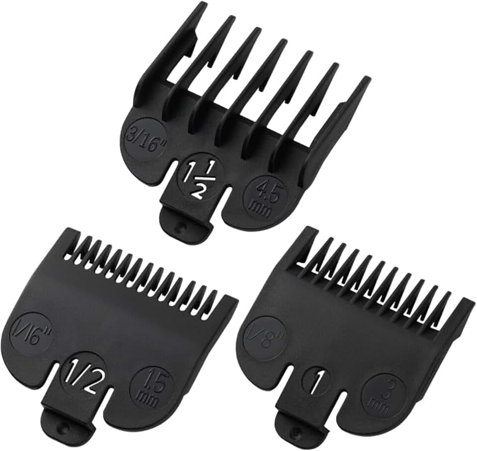 Scherenschutz-Set passend für die meisten Wahl Haarschneidemaschinen und Babyliss FX870, Ersatz-Scherhilfen – 1/16 Zoll, 1/8 Zoll, 3/16 Zoll, 3-teiliges Set, schwarz