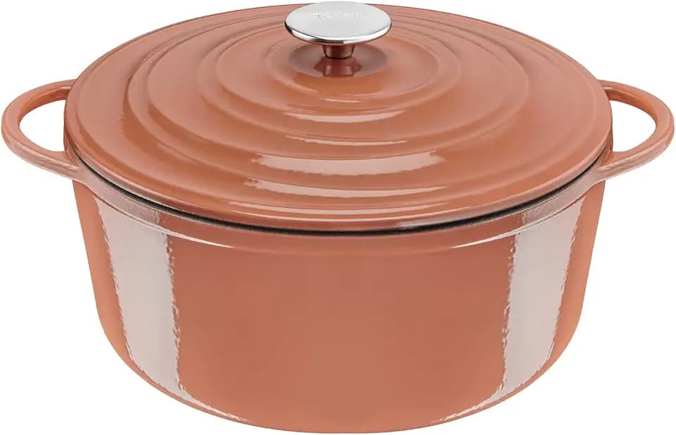 Tefal LOV Emaillierter Gusseisen-Bräter mit Deckel, 29 cm, 7,4 l, Dutch Oven, alle Herdarten, Gusseisentopf, Kochtöpfe, spülmaschinengeeignet, Terrakotta, E2600504