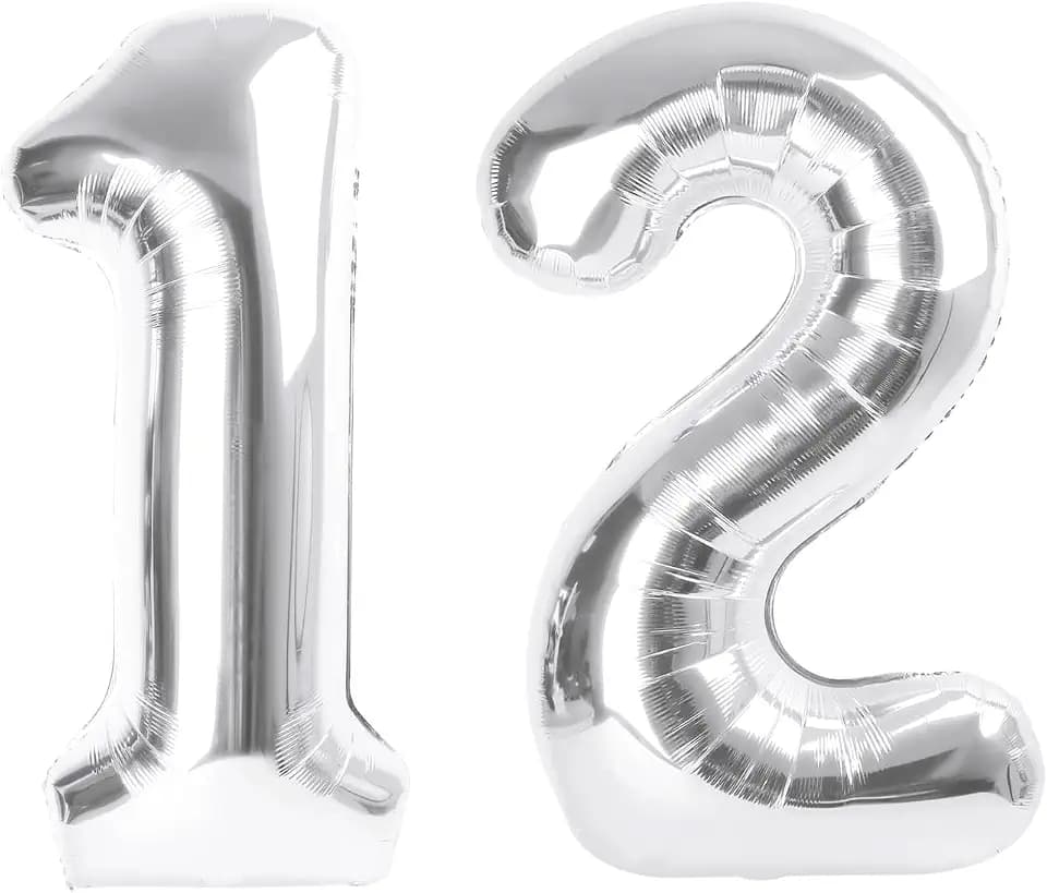 Numbers 12 Balloon 40Inch Silver Balloons for Birthday Party Decorations
